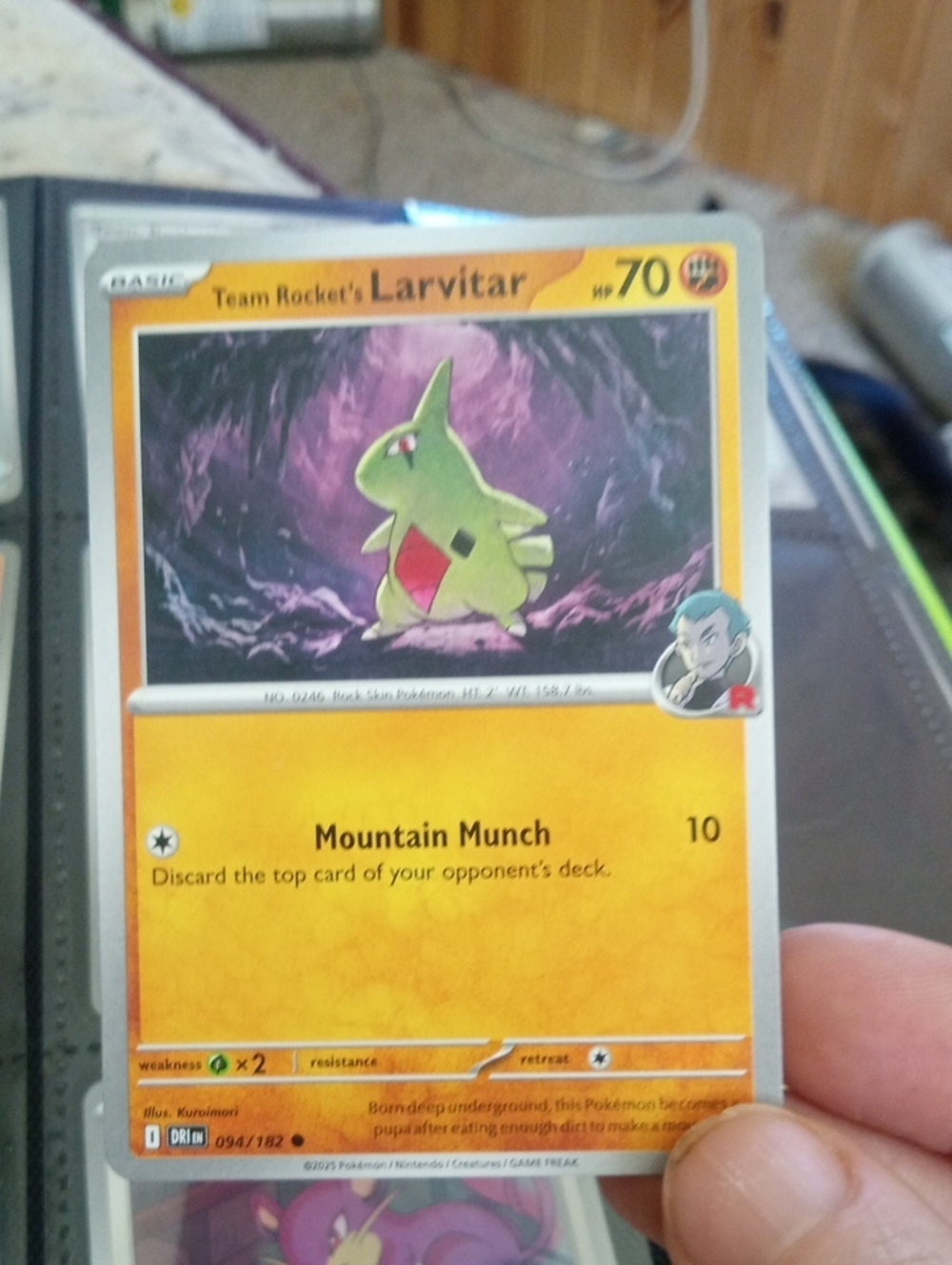 Pokemon Team Rocket's Larvitar Card - Yellow & Green